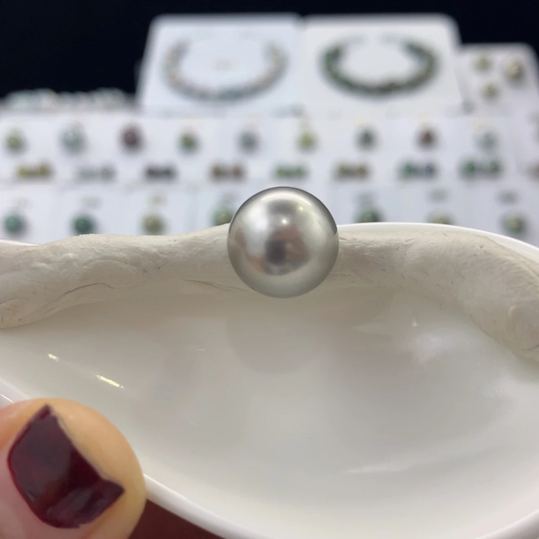 未镶嵌裸珠定制海水珍珠铂金灰炫绿12.6mm