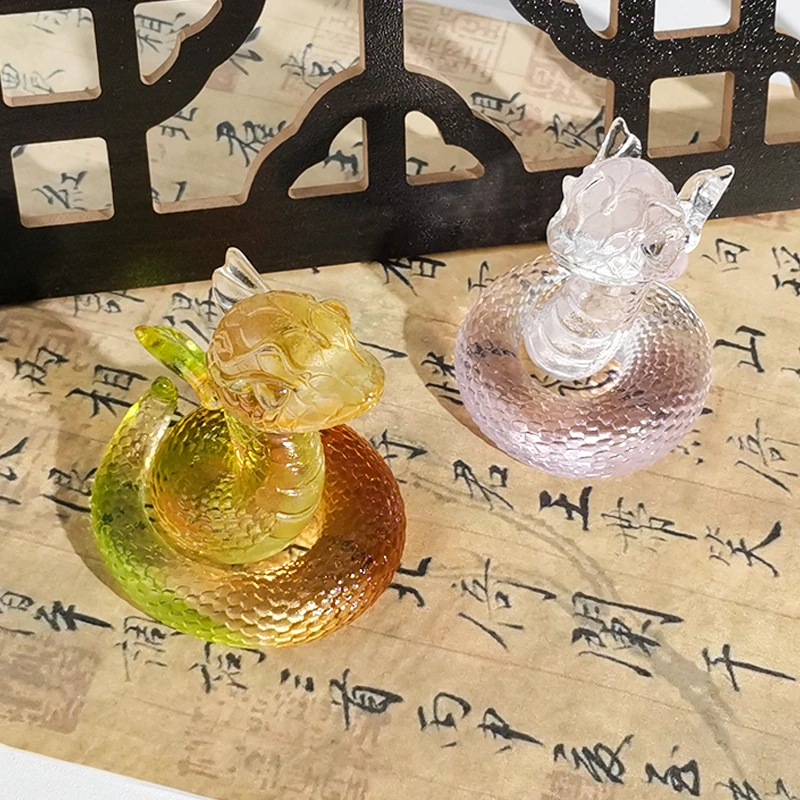 【KNIGHT水晶工坊】十二生肖古法琉璃小灵蛇茶宠玄关酒柜简约小摆件