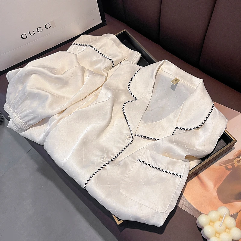 巴韦那奇真丝睡衣长袖套装秋季女桑蚕丝睡衣高级感家居服薄款纯色