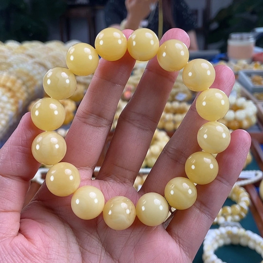 琥珀未镶嵌珠宝奇石14+浓蜡白花蜡圆珠25.83