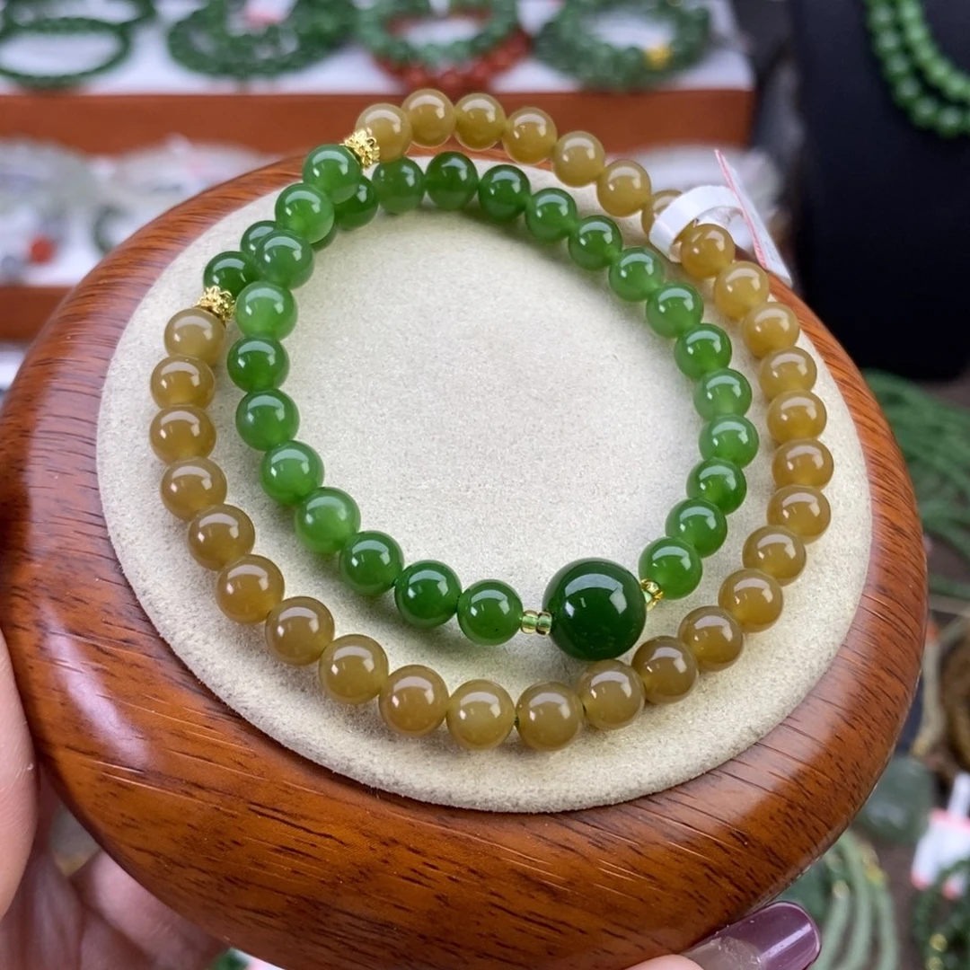 和田玉手链未镶嵌碧玉卡6