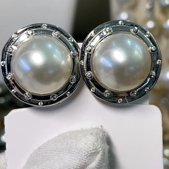 海水珍珠耳饰银S925镶嵌13.3