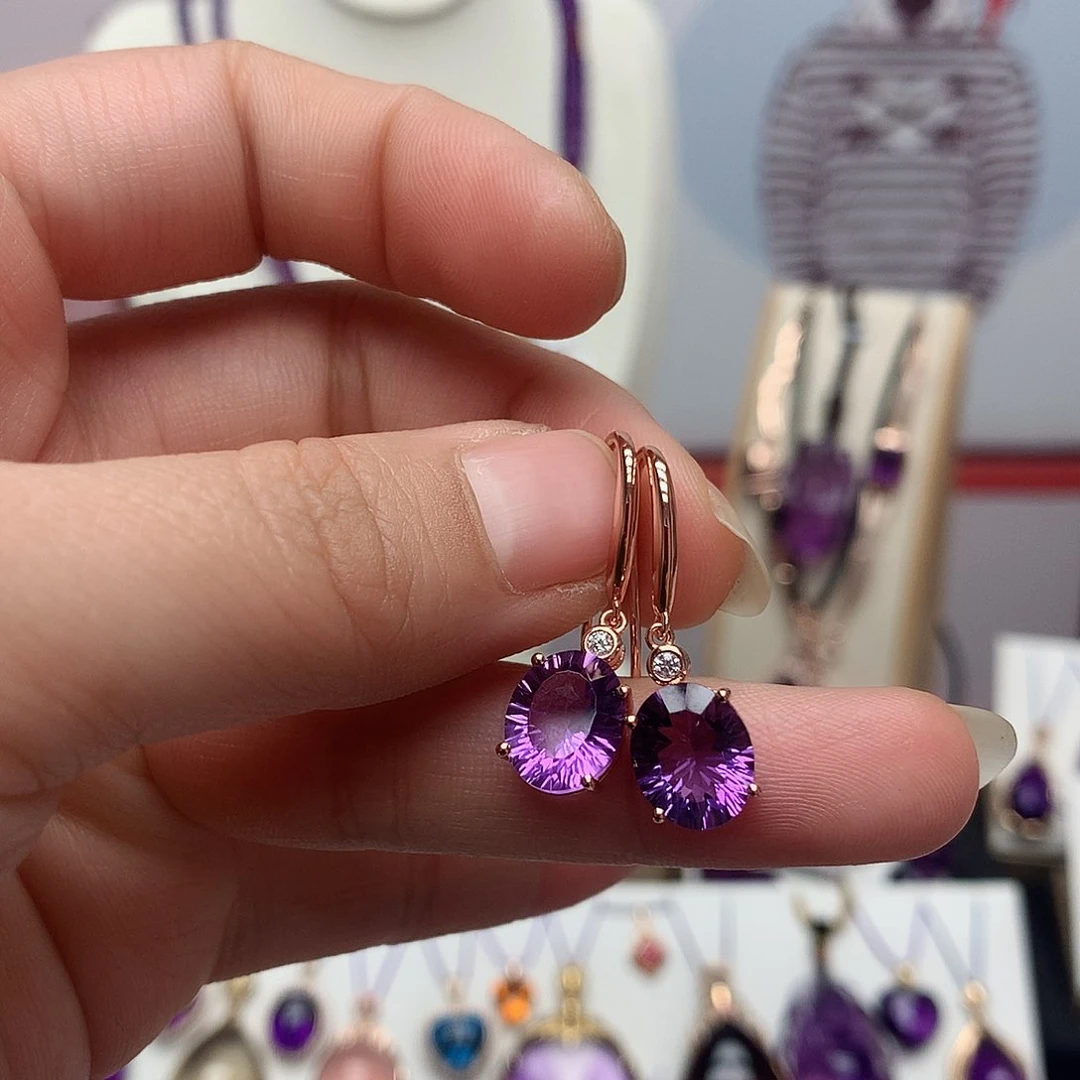 紫晶经典耳饰银S925镶嵌大****块