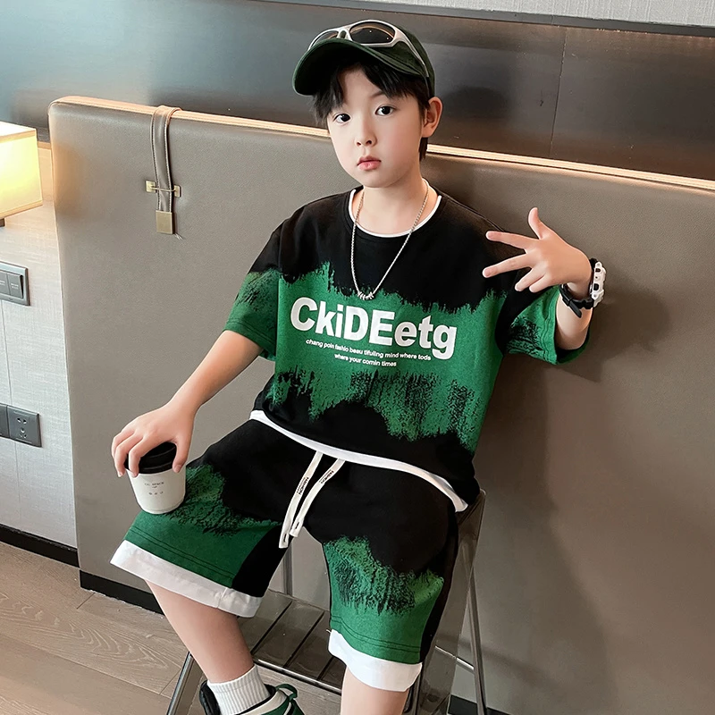 男童夏装新款短袖套装2025帅气儿童夏季青少年韩版宽松童装 5A093