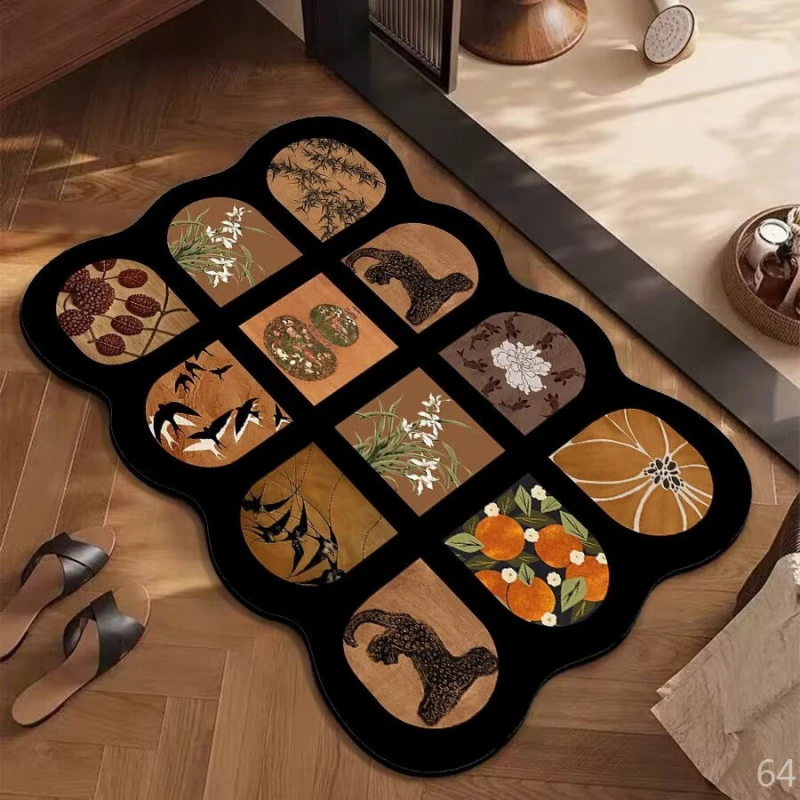 复古风浴室门口吸水垫家用软硅藻泥速干防滑中古美式卫生间脚垫