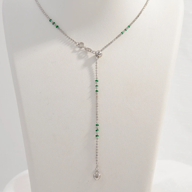 链子925银珐琅 「绿精灵」爆闪泫雅风精工ins锁骨链可调节50cm