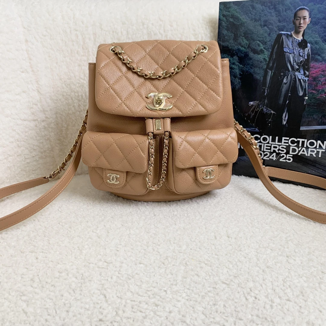 99新 Chanel/香奈儿 壹臻/23P深奶茶青蛙duma双肩包中号66954139