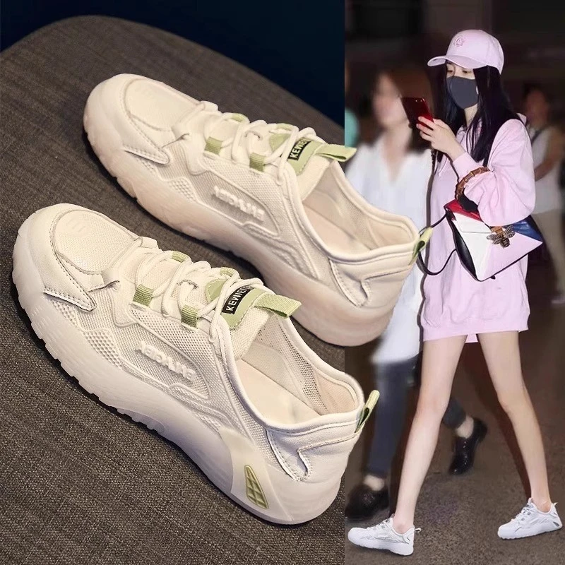 韩版休闲网面透气平底运动鞋女夏季时尚百搭老爹鞋小白鞋深口单鞋