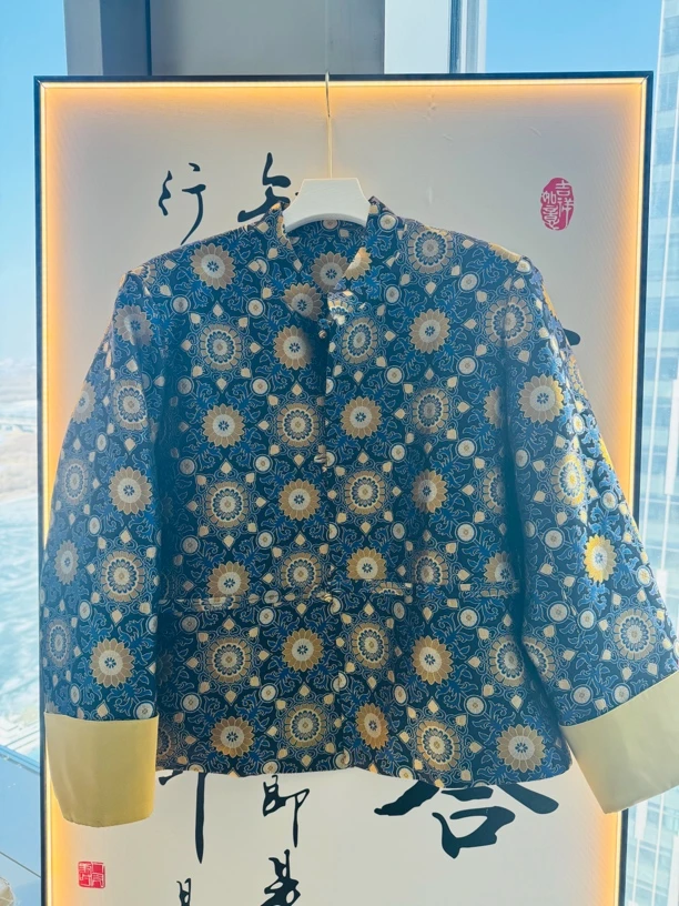 蓝金大小团花宋锦百搭款外套