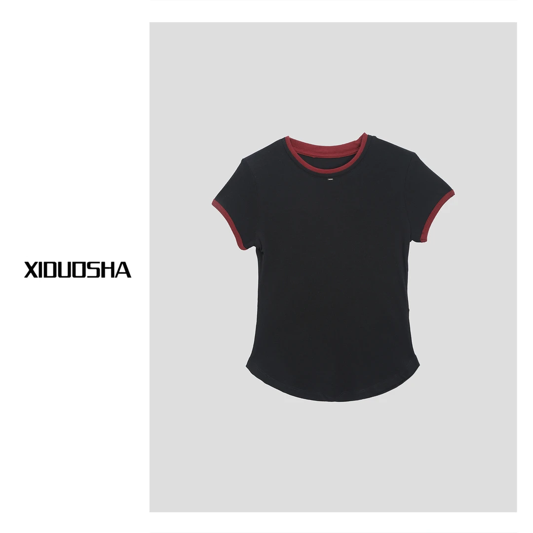 XIDUOSHA/喜朵莎欧货设计师款时尚百搭撞色简约显瘦短袖T恤XDS390