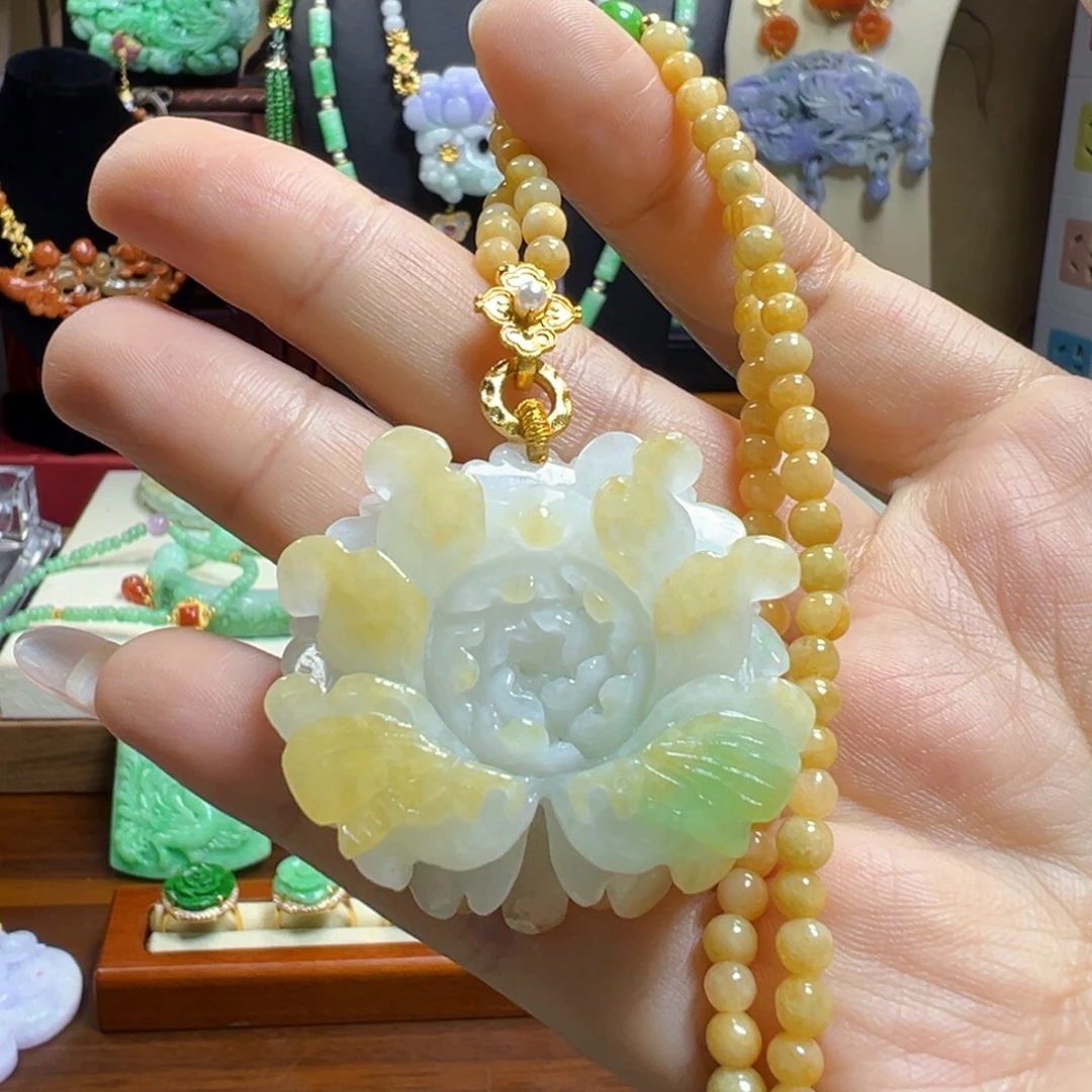 翡翠未镶嵌毛衣链冰黄翡大花