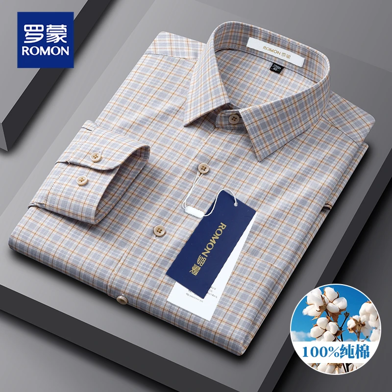 罗蒙正品男士纯棉春秋长袖牛津纺衬衫免烫休闲高级感时尚薄款衬衣