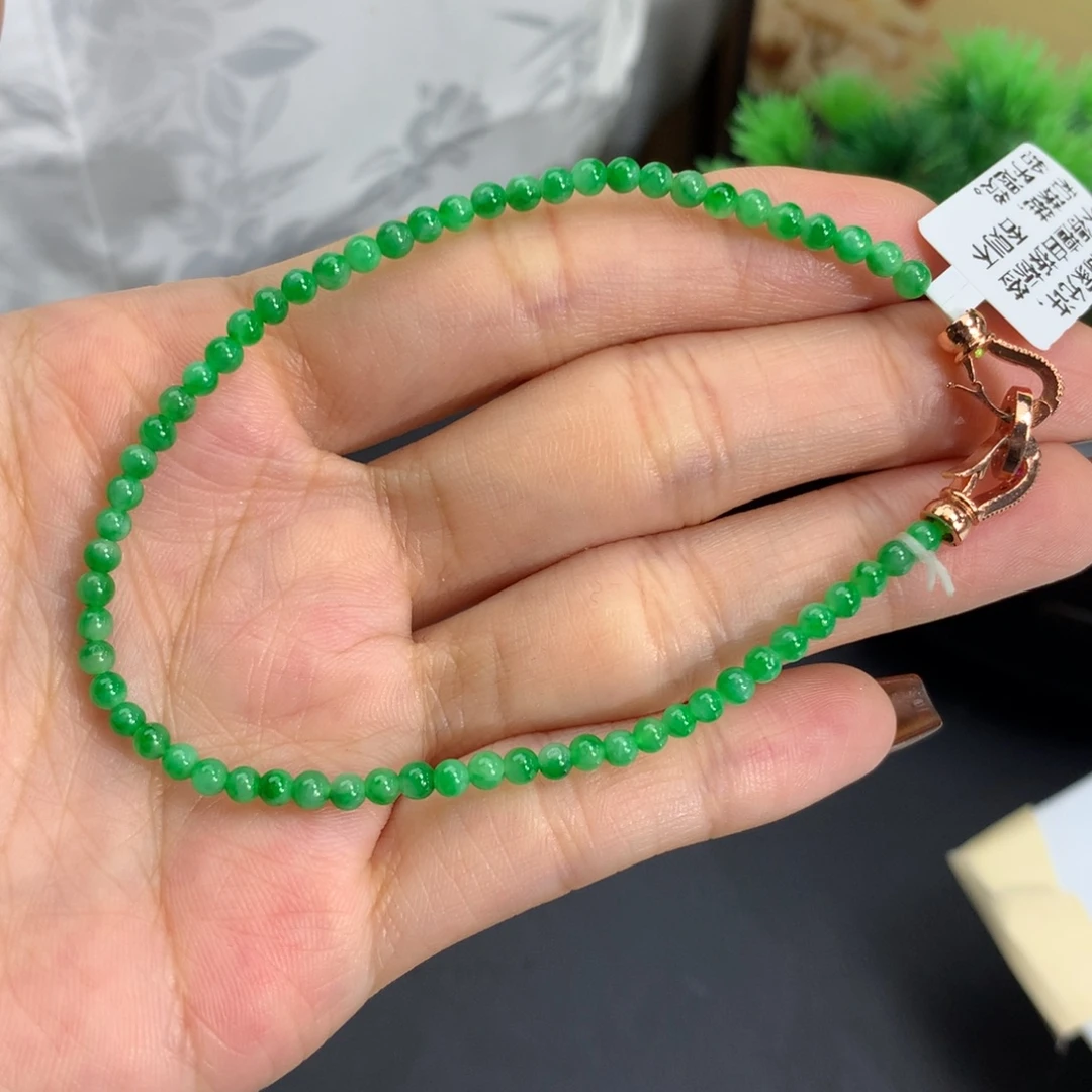 未镶嵌手串翡翠卡3细润飘阳绿花小米手串