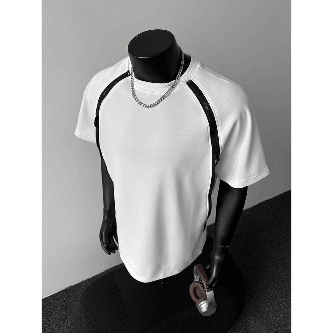 解构拉链设计感重磅短袖t恤男夏季潮牌美式高街boxy宽松休闲半袖