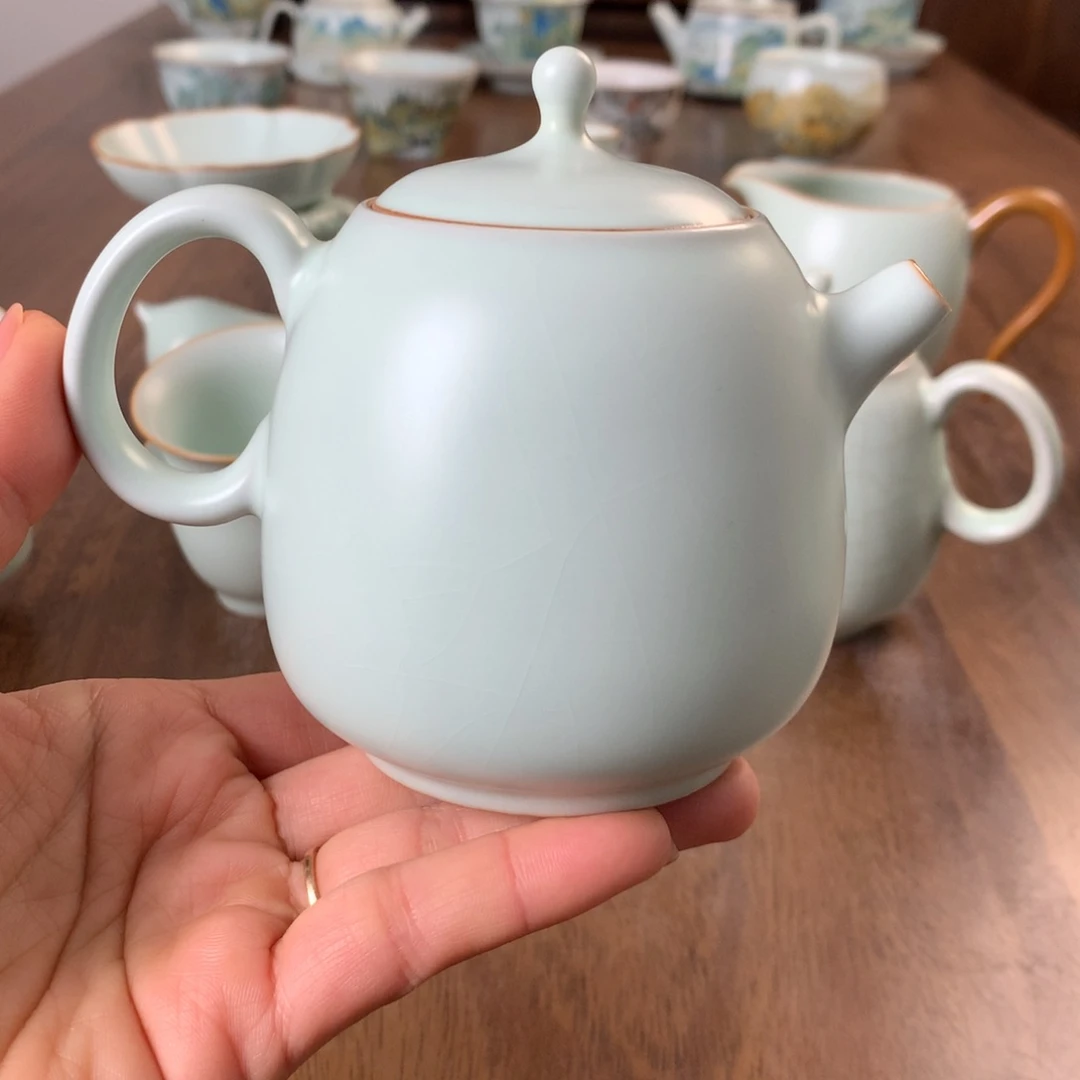 廷仙南汝窑清淡天青微瑕美人壶