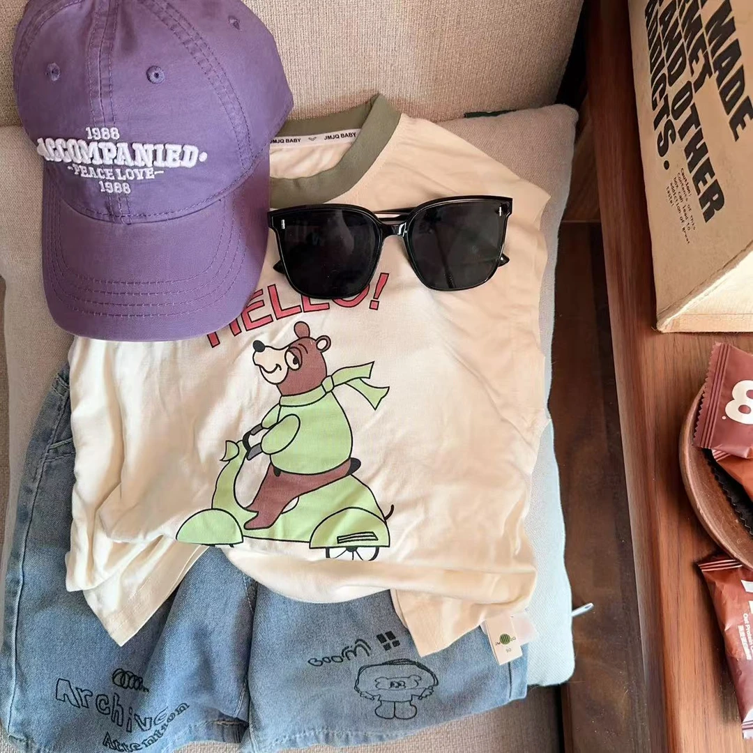 【JMJQ 25155】夏季新款中小童卡通印花撞色领无袖背心