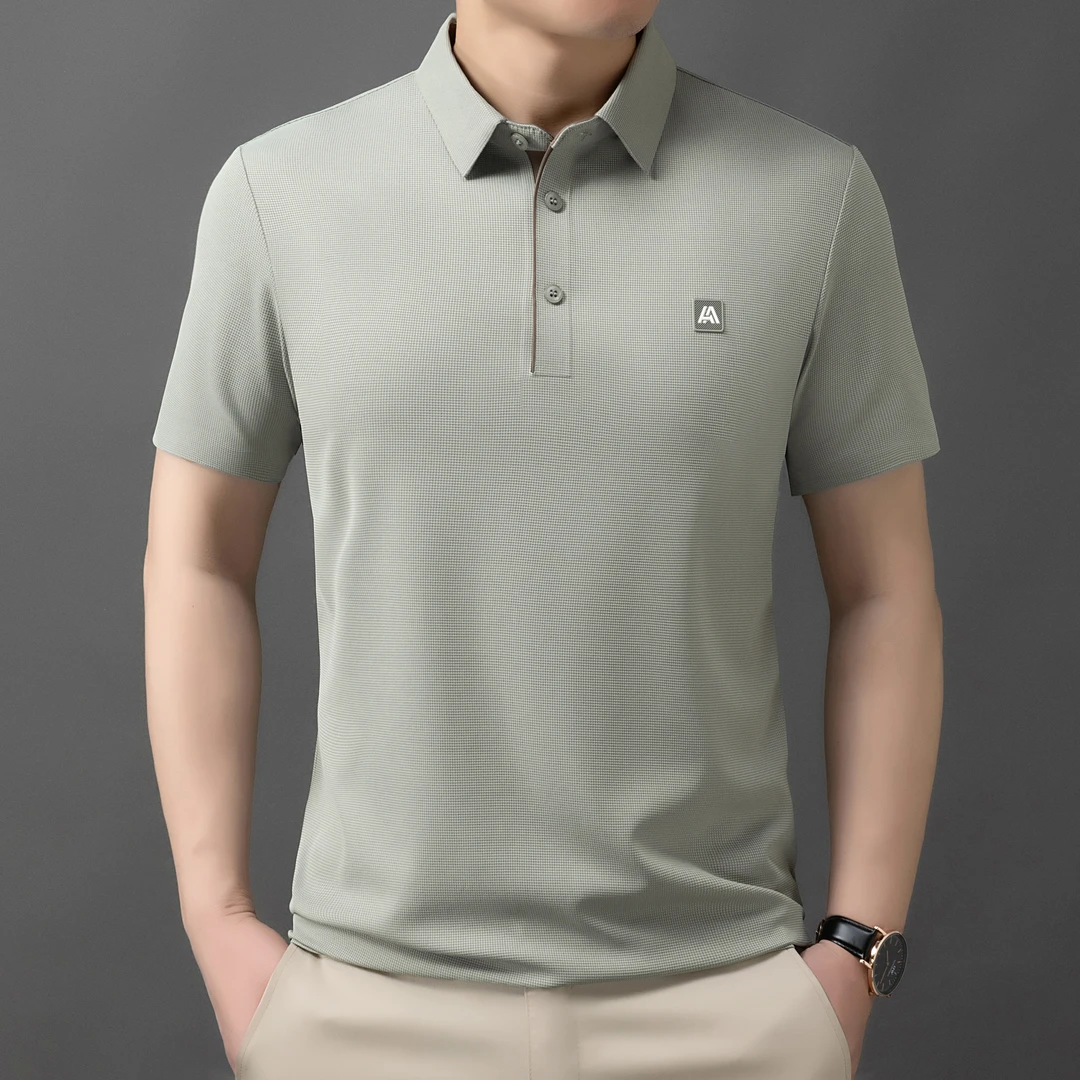 夏季轻奢凉感通勤短袖锦氨无痕免烫翻领商务休闲男半袖Polo衫303