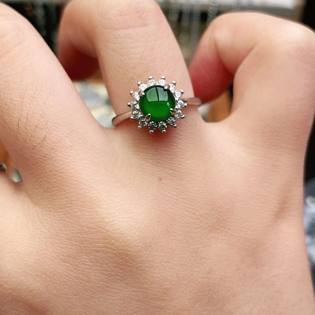 翡翠戒指银S925镶嵌翡翠