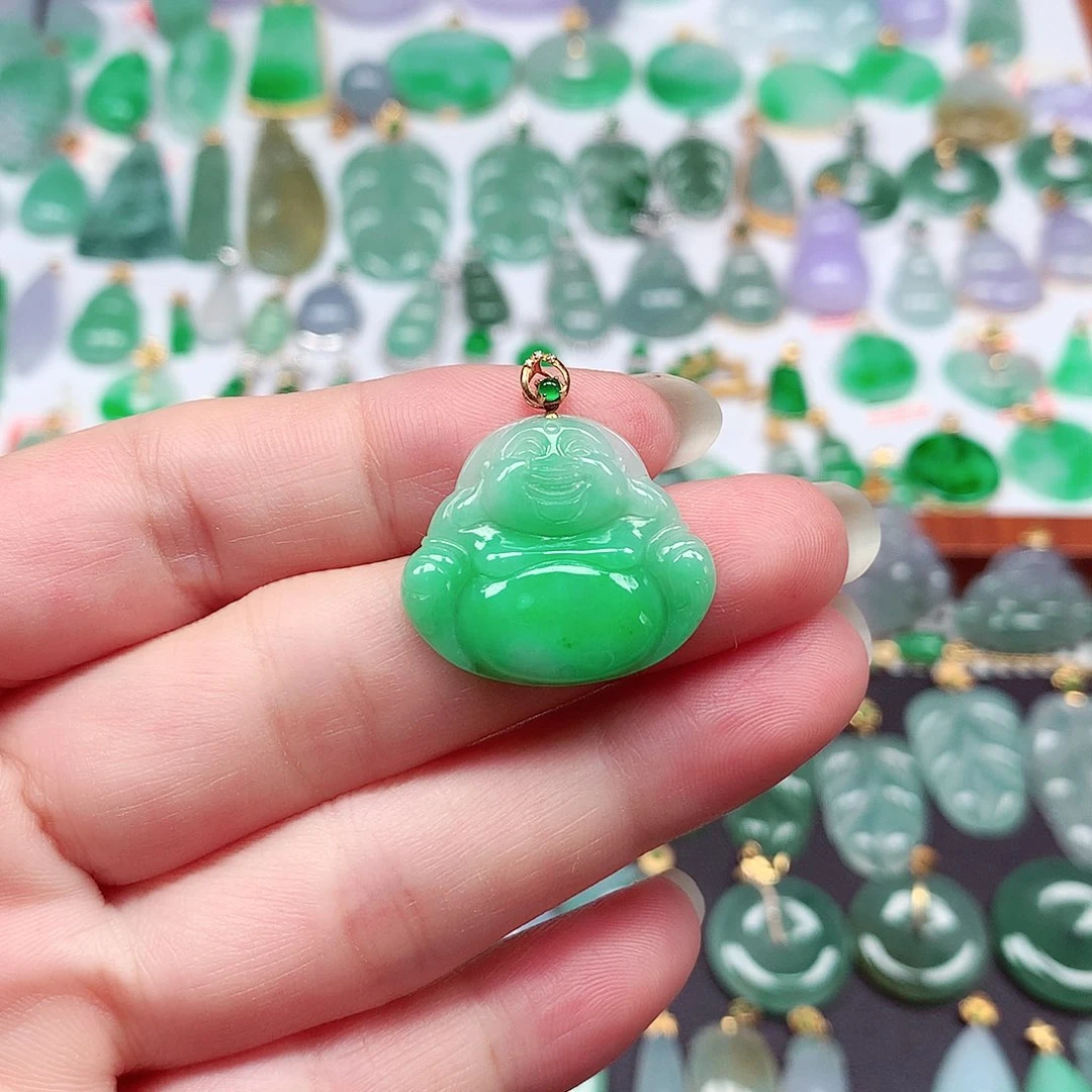 翡翠18K金镶嵌颈饰天然翡翠A货