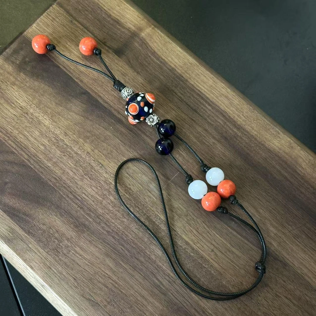 合金项链 （希媛专属清仓）QC010 橙色蓝色蜻蜓眼琉璃项链