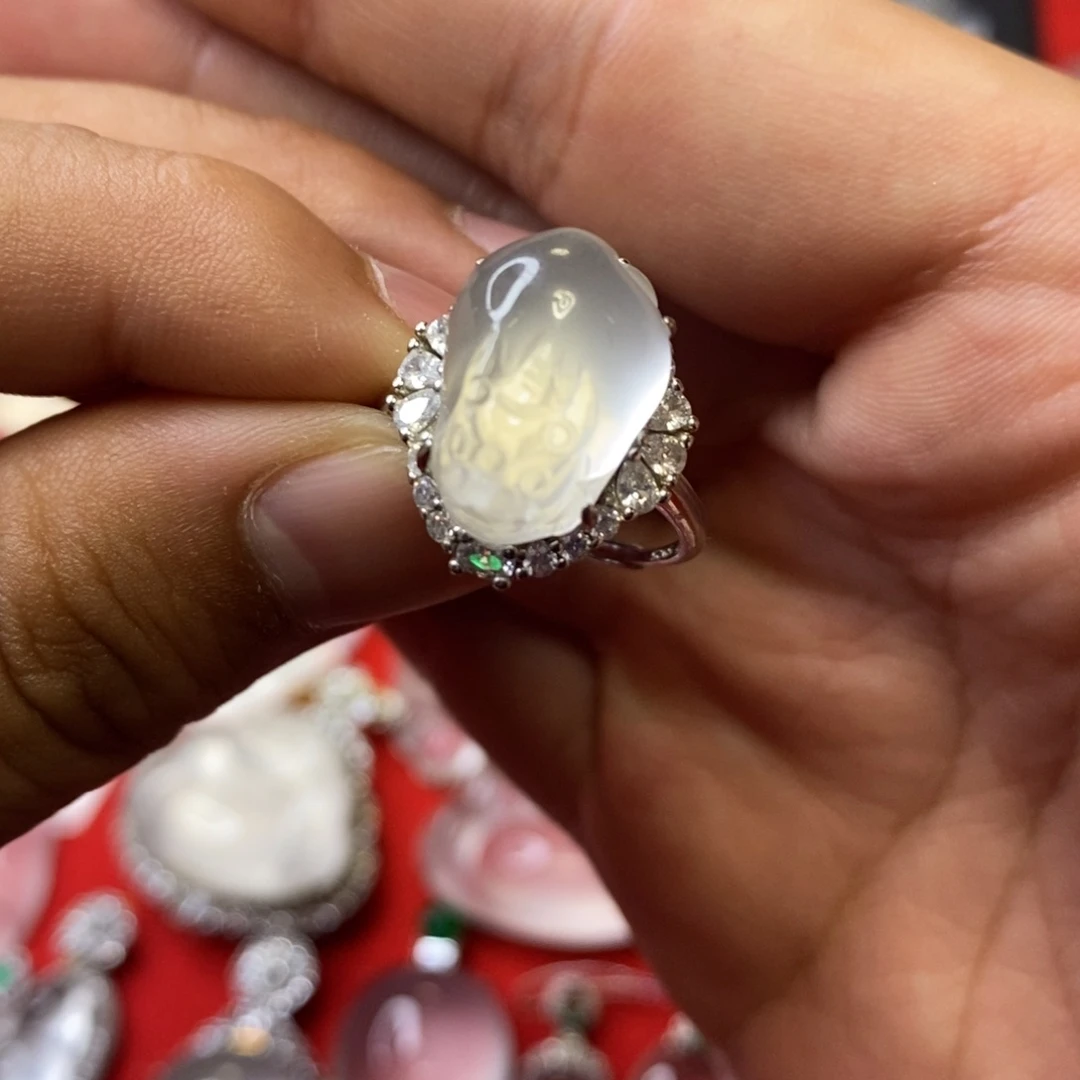 石英质玉银S925镶嵌吊坠