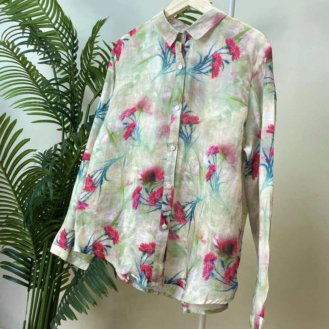 【康乃馨印花苎麻衬衫】2874