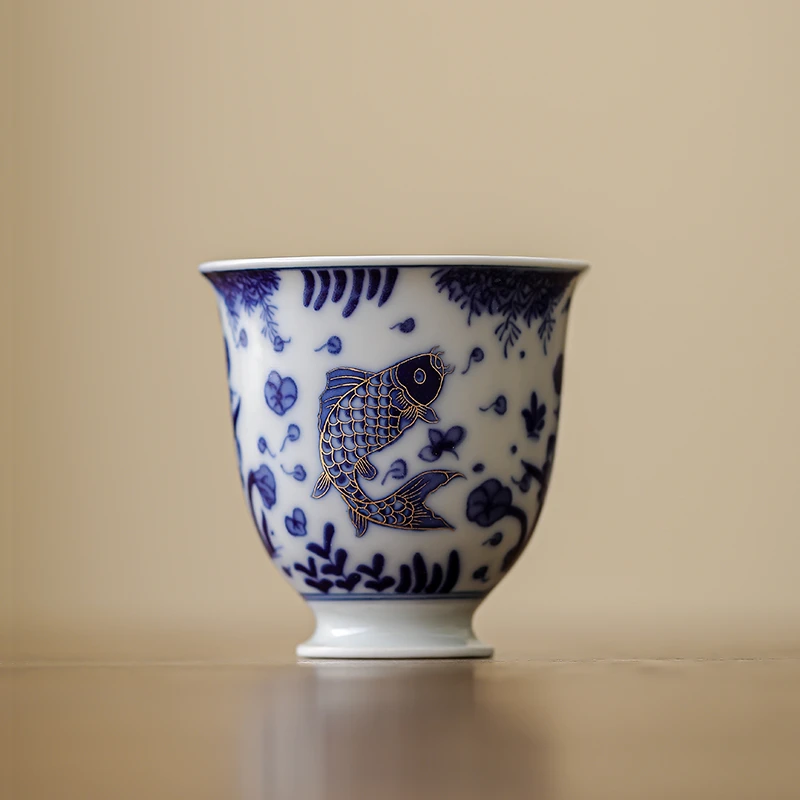 闻兮陶瓷茶器青花鱼藻铃铛杯家用茶具茶杯
