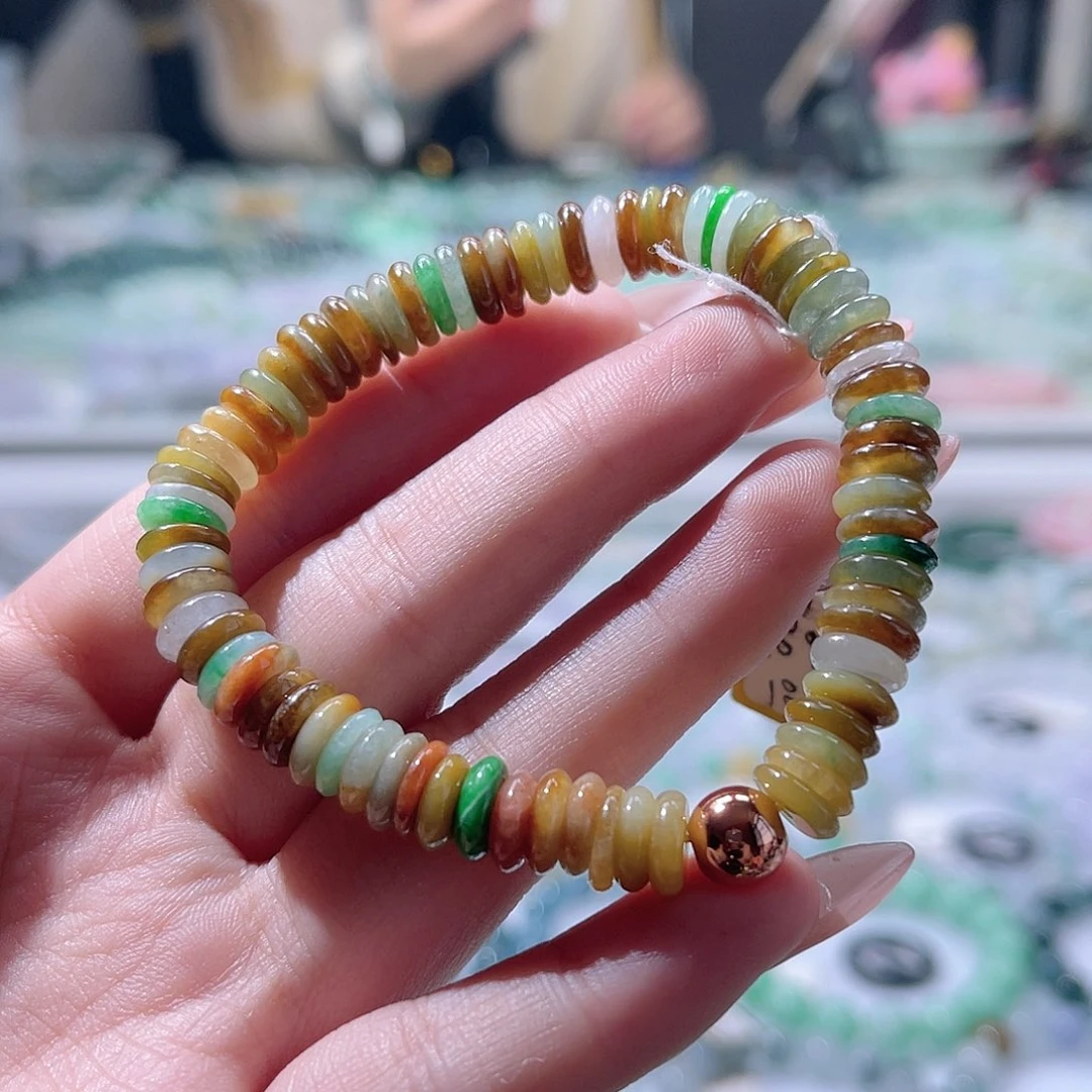 天然翡翠A货水润精工特色冰透平安扣手链百搭时尚复古老钱风