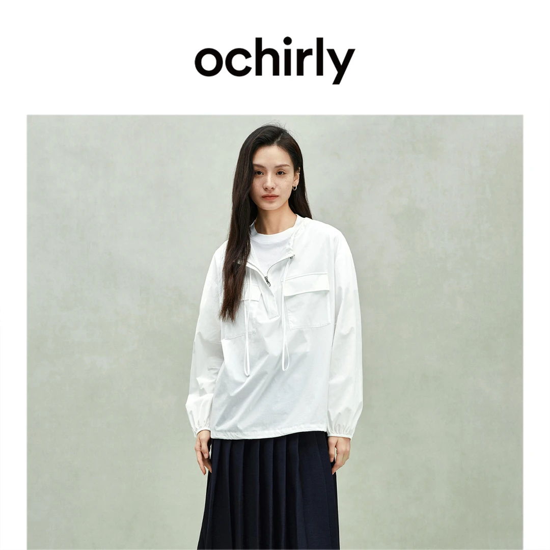 OCHIRLY欧时力 抽绳套头衬衫女白衬衣休闲上衣宽松2025春季新品