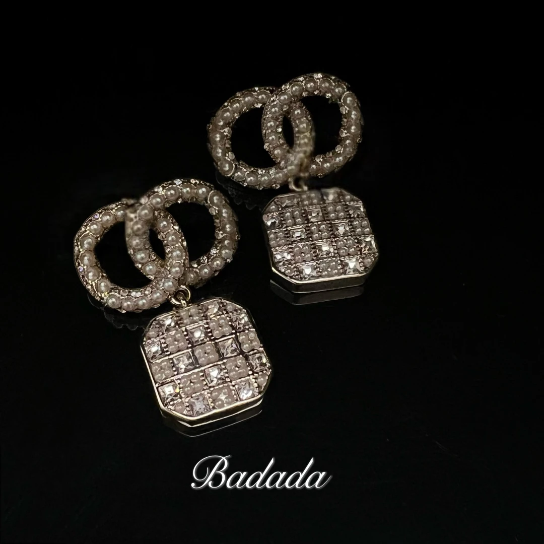 铜合金仿水晶耳饰 【C6018】轻奢女士气质精致高定耳钉棋盘格0087