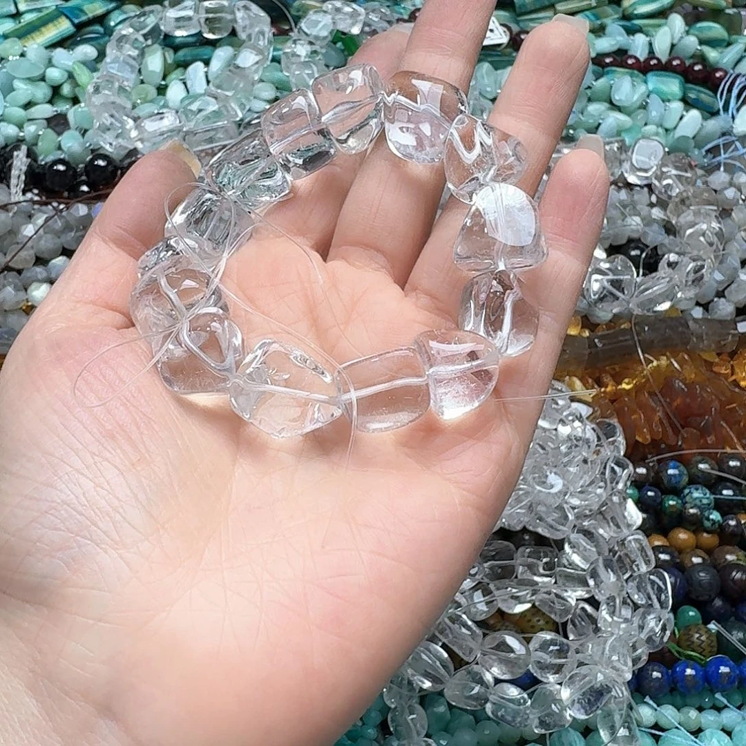 覺***玛瑙/玉髓合金珠宝半成品一条白水晶手串