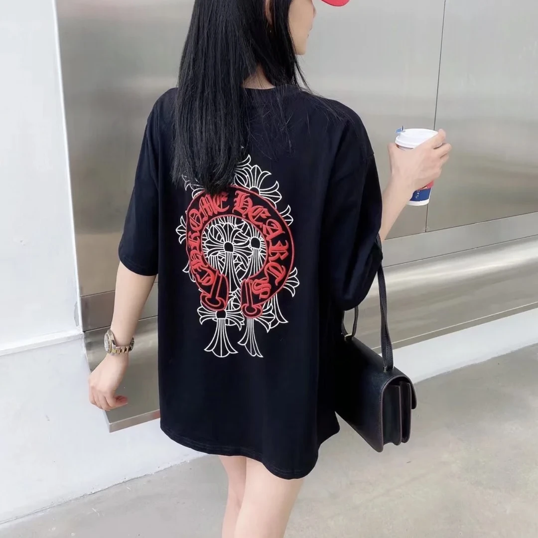 99新 Chrome Hearts/克罗心 1l265 纯色马蹄满印logo短袖 L码