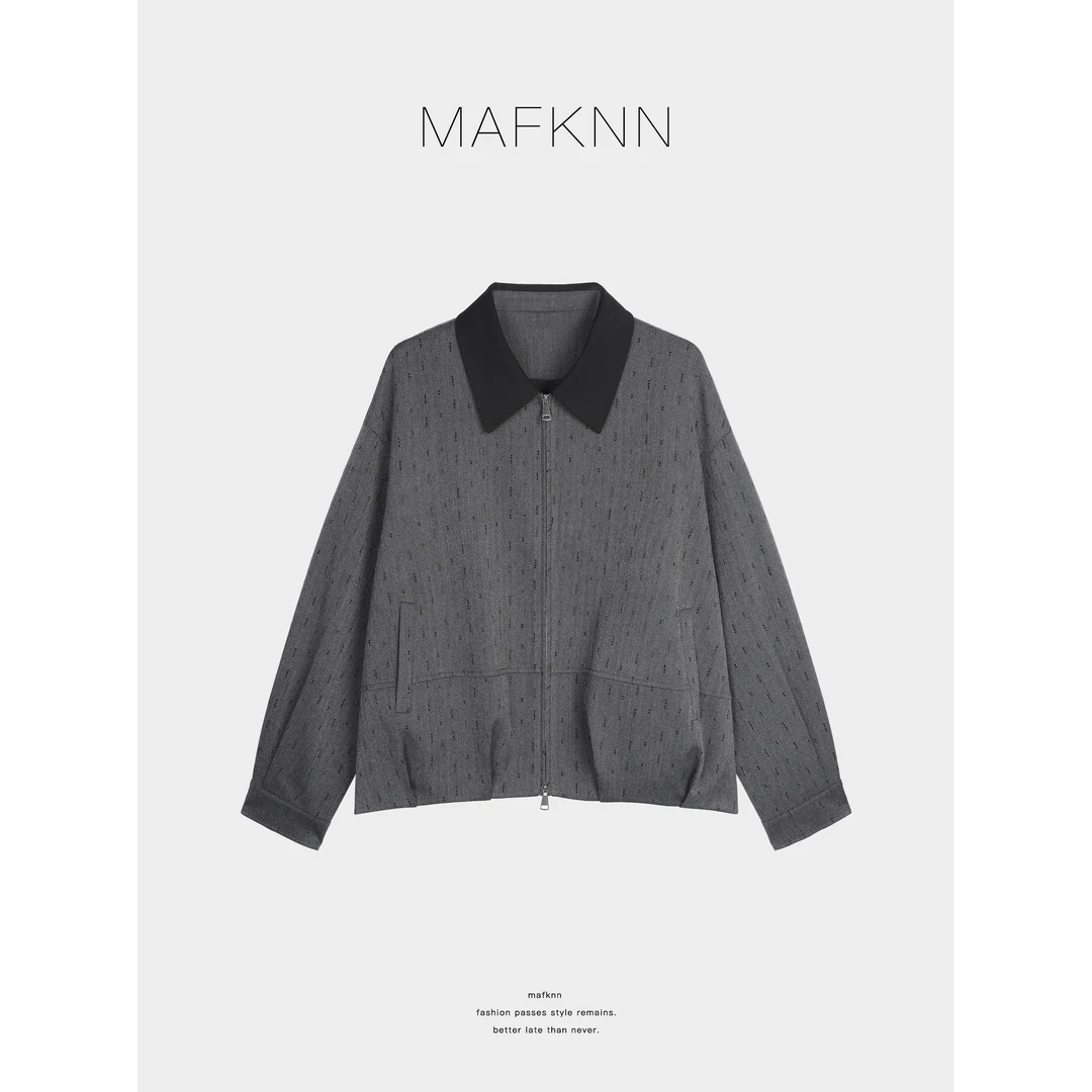 MAFKNN/玛肯时尚休闲简约纯色百搭翻领拉链外套MK12981