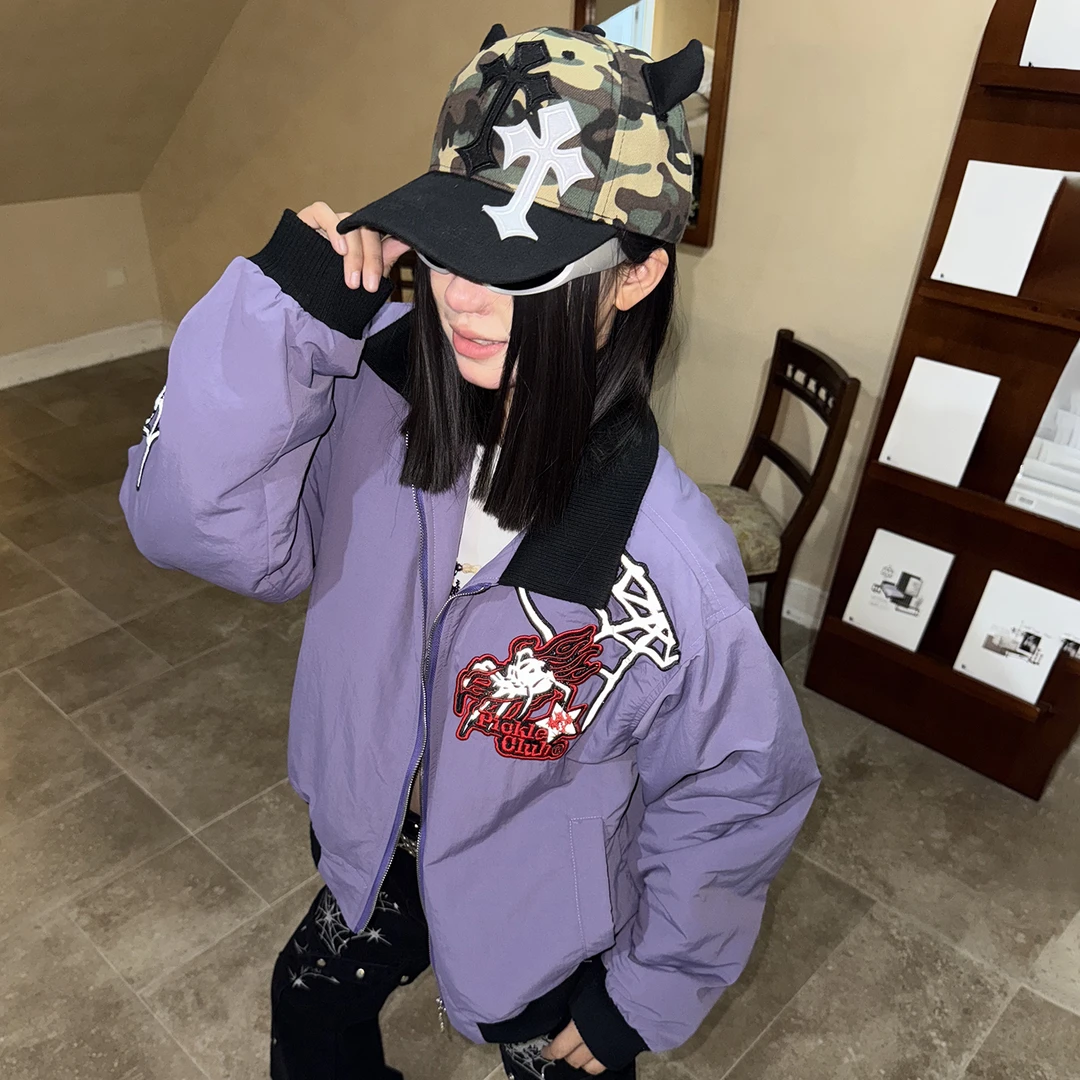 梁拌泡菜美式复古幽灵蜘蛛加厚棉服外套男女设计感休闲保暖上衣