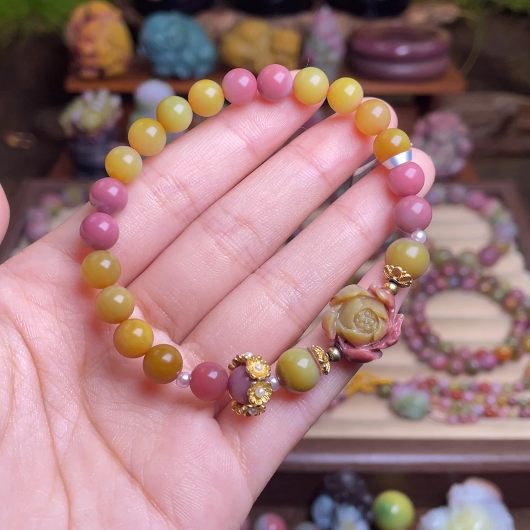 玛瑙/玉髓合金手串盐源玛瑙渐变色花花手串