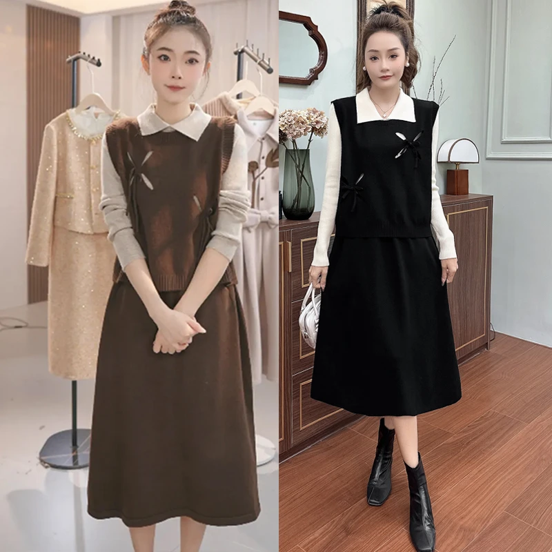 2025春秋新款韩系气质马甲打底裙时尚套装连衣裙#8844