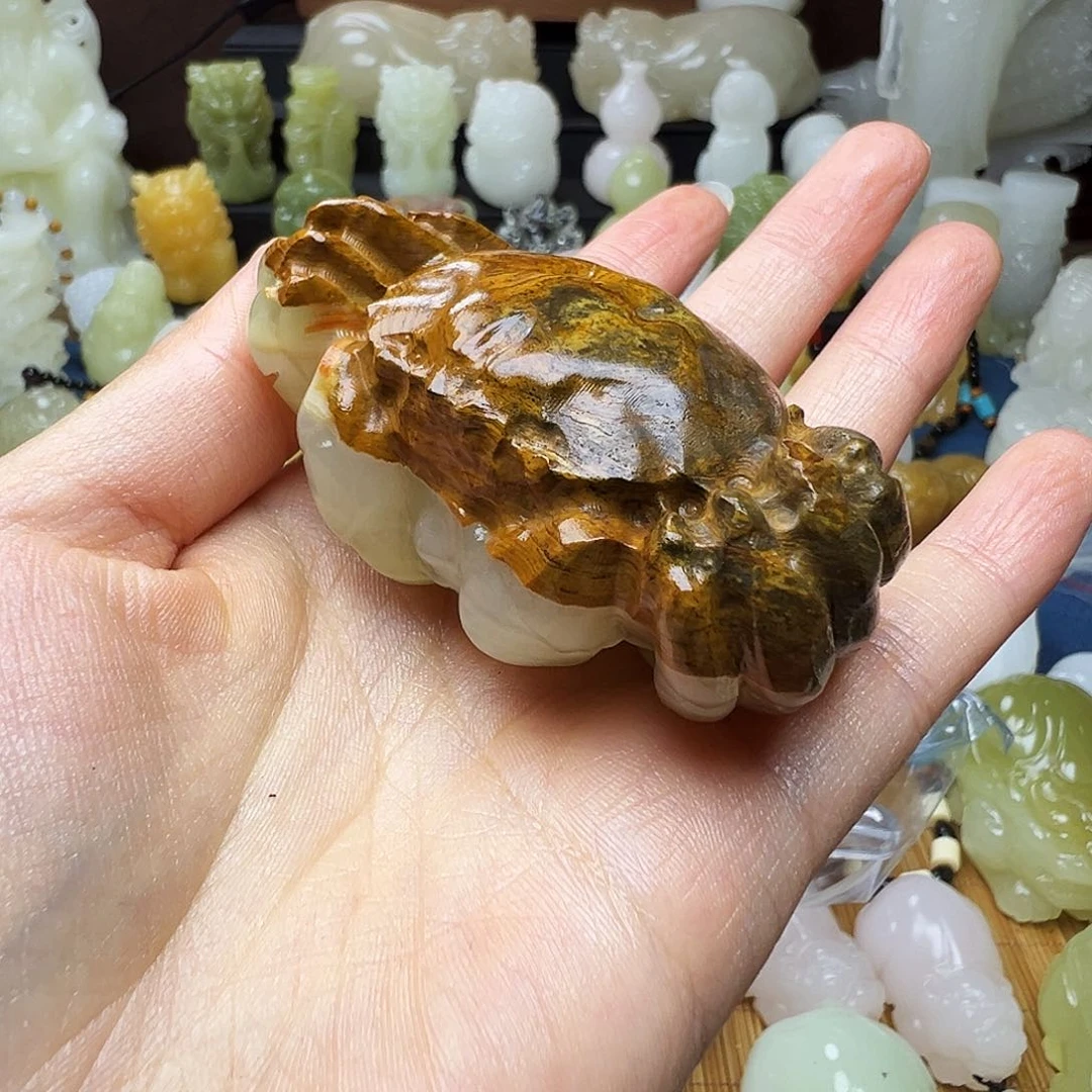 石材6*6手工雕刻原石皮螃蟹