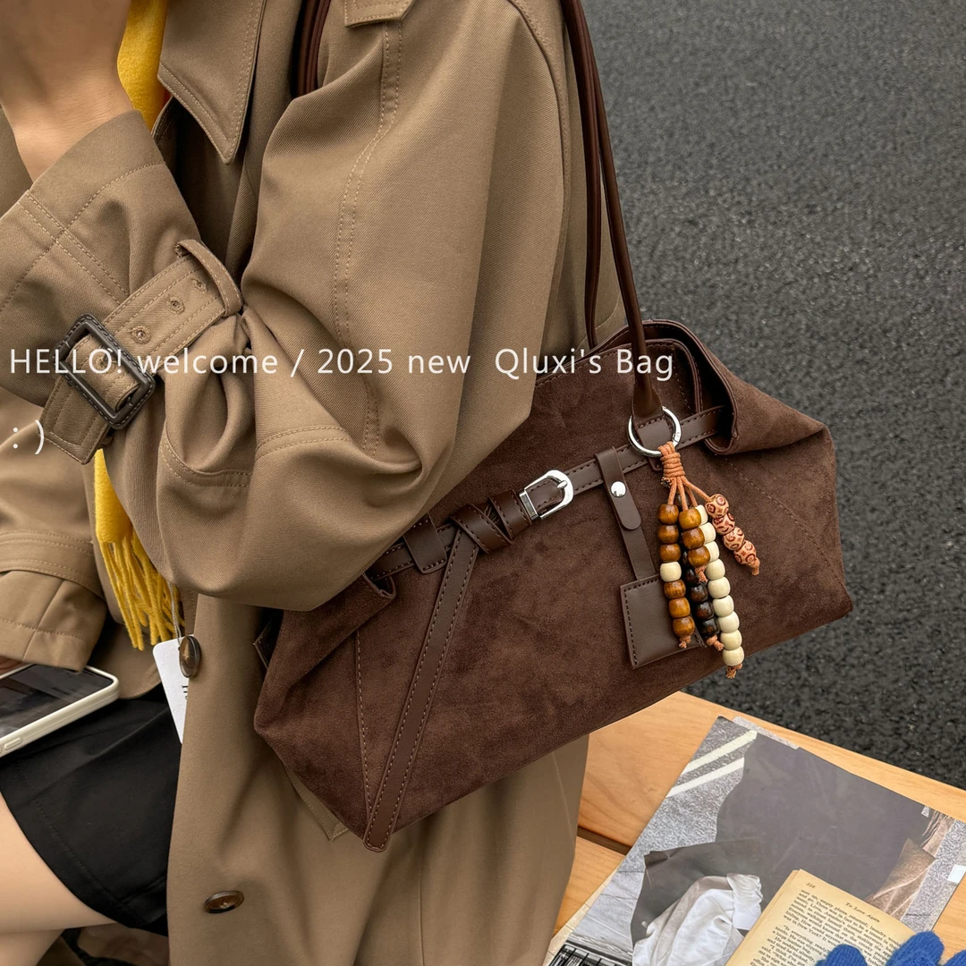 【QIANLUXI/千璐禧】 新款秋冬复古麂皮绒手提腋下包高端大气托特包