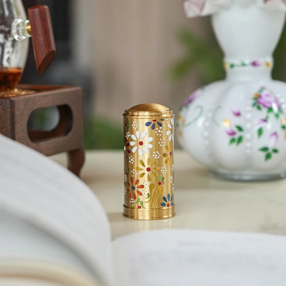 【奇居】中式按压式黄铜牙签筒家用便携式牙签盒多彩#A6