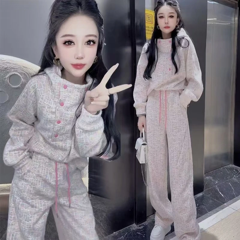 慵懒风城市运动风韩版时尚秋冬新款宽松显瘦洋气连帽上衣休闲裤