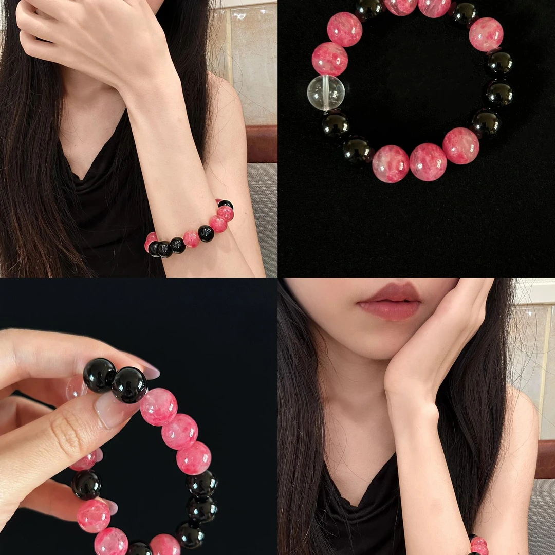 铜合金手链 蔷薇花开粉多宝手串新款甜酷少女粉色手链海边度假风