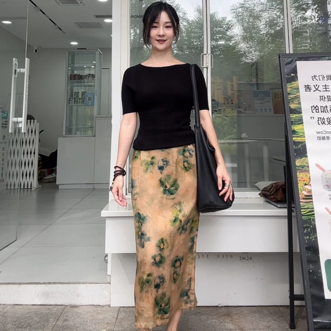 （断码特价）100%桑蚕丝花罗红云纱半裙