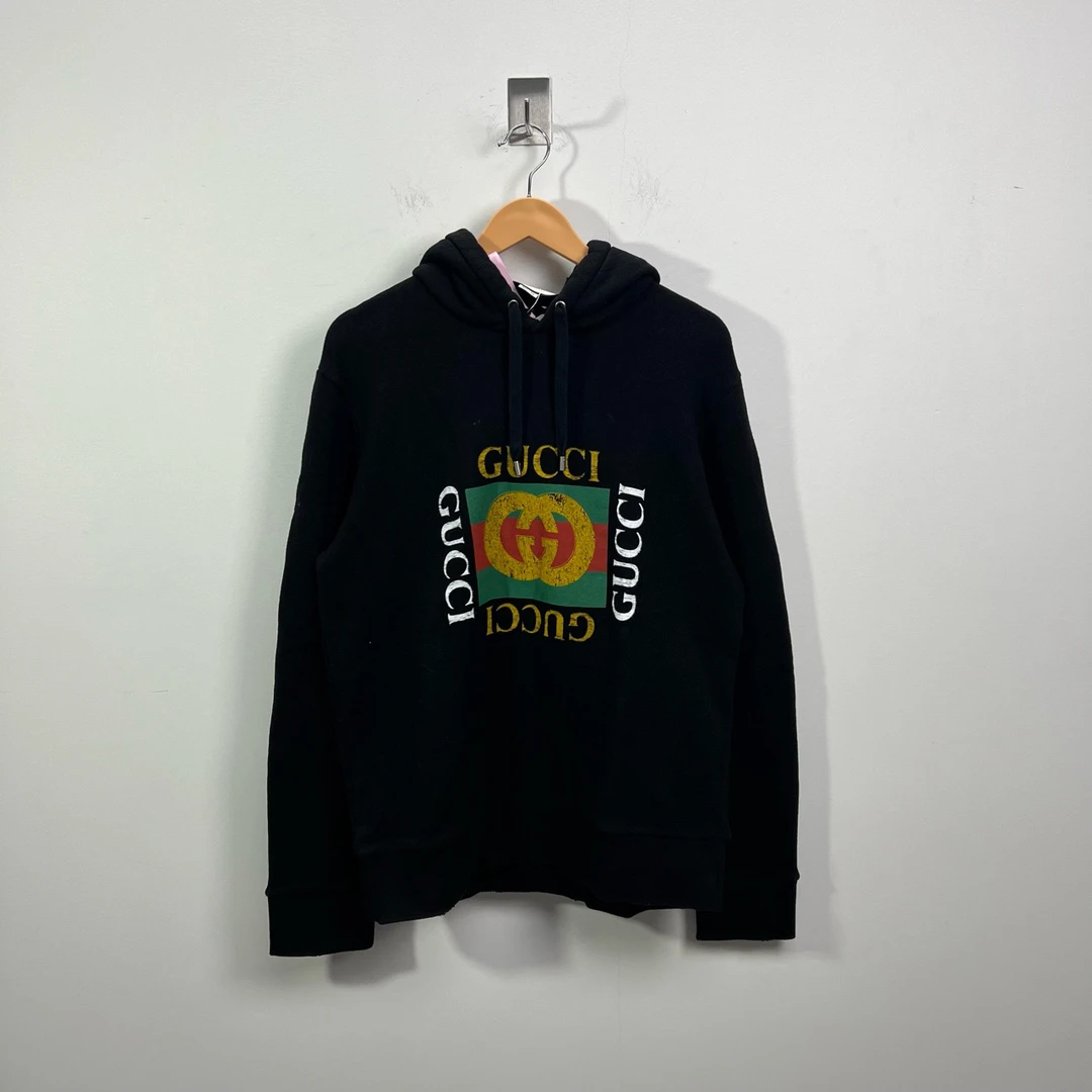 古驰/Gucci 字母做旧logo双环印花连帽卫衣 准新 M码 #2344