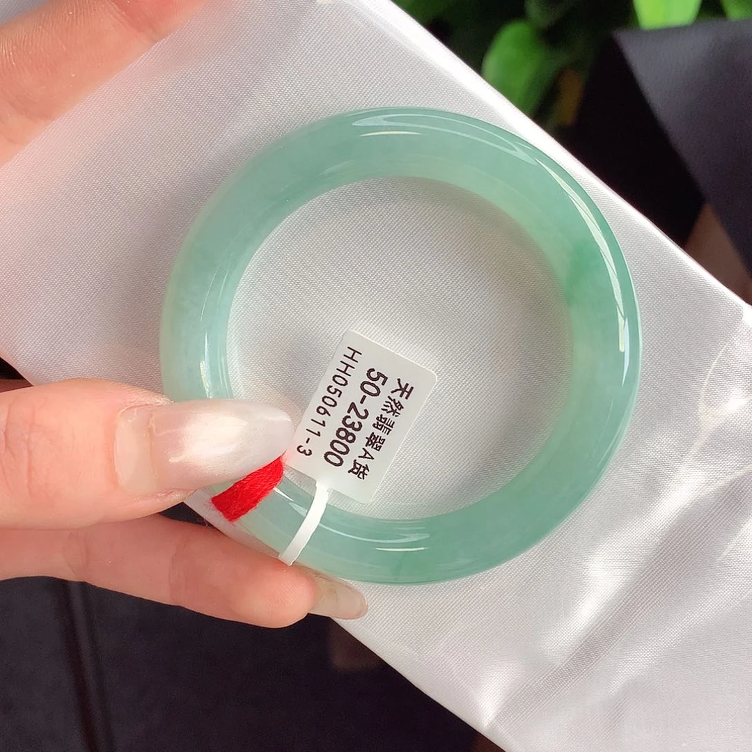 未镶嵌手镯翡翠天然A货翡翠50-51冰浅甜果绿 小胖22号