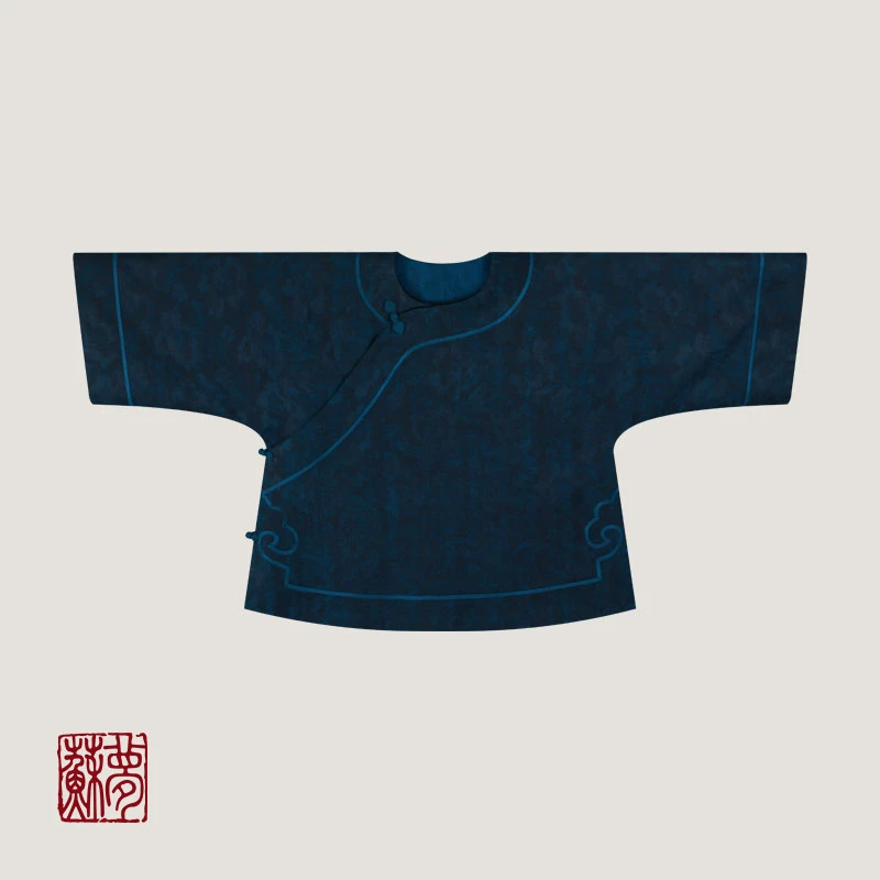 蘇夢【岁月生花】香云纱蔚蓝提花圆领斜襟上衣中式百搭01031431