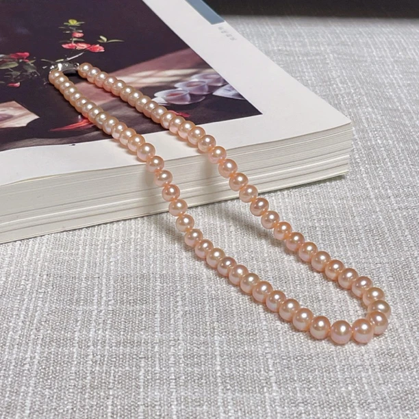 团圆家 6.5-7.5mm中 国红 100%正品淡水无核珍珠项链轻奢气质高端