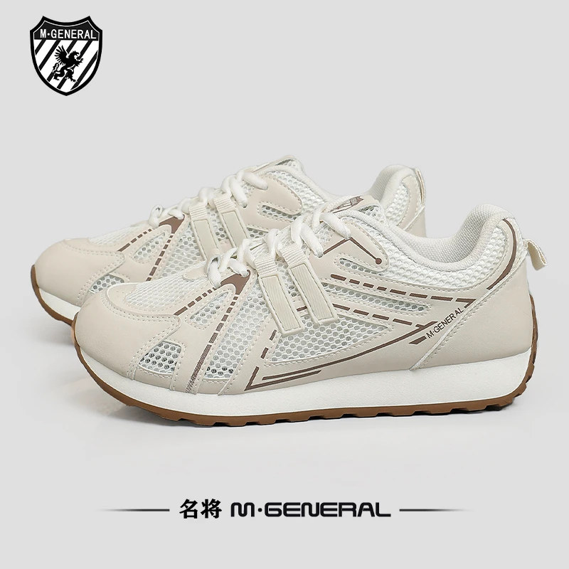 名将透气系带拼色圆头女鞋平跟运动鞋时尚休闲鞋夏季女鞋ins网面