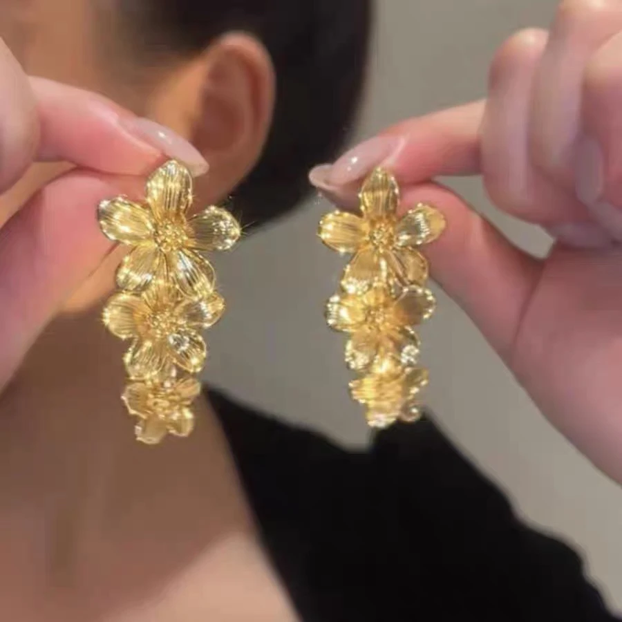 铜合金耳饰 复古金属花朵流苏耳环女轻奢高级感夸张气质小众时尚