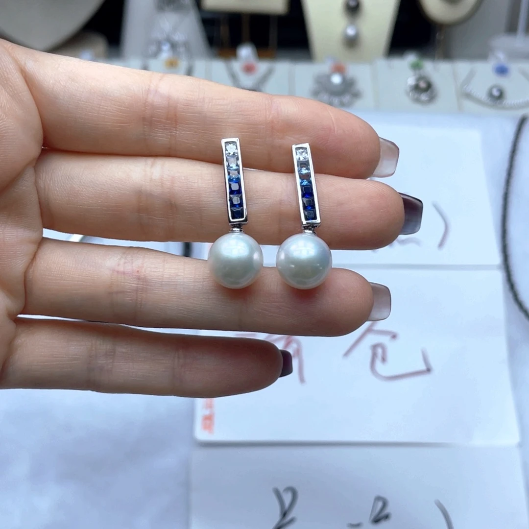 银S925镶嵌淡水珍珠耳饰