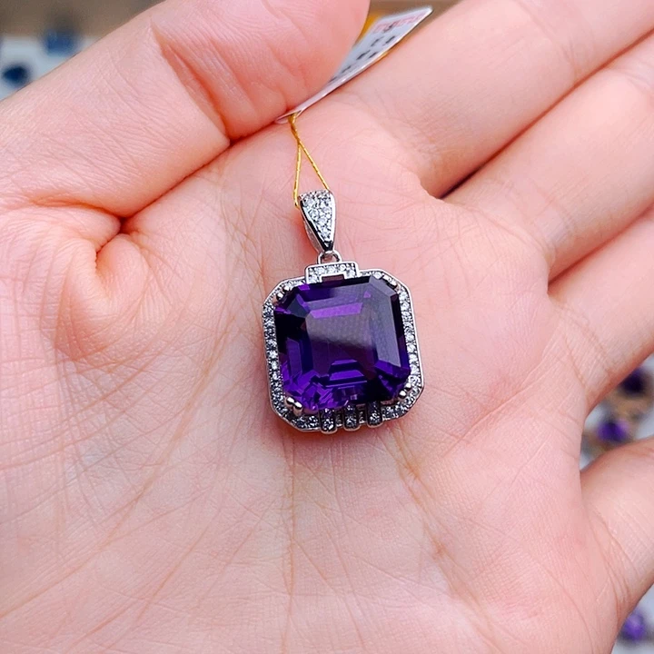 颈饰银S925镶嵌紫晶天然保真